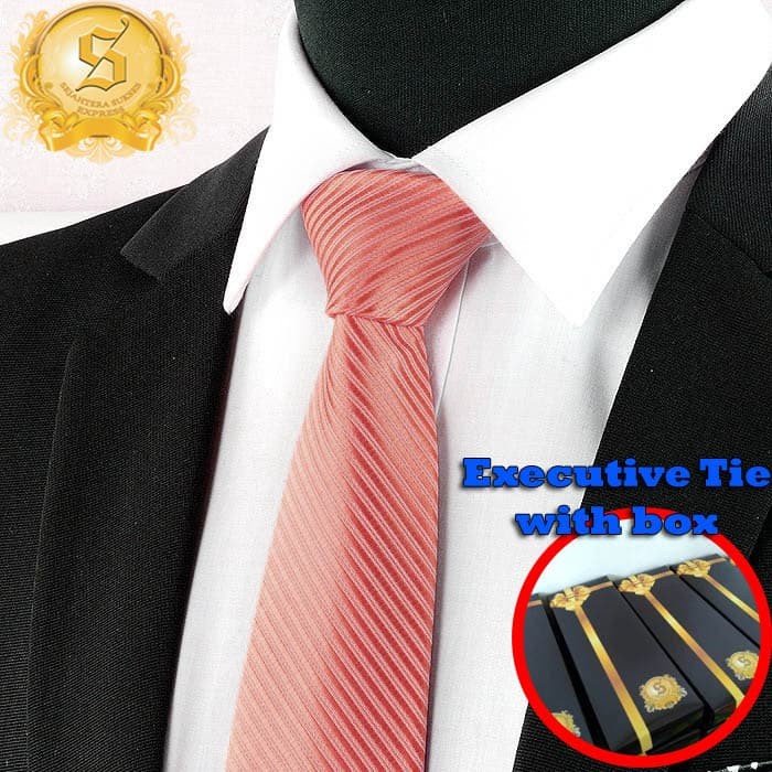 Dasi Pria dasi kantor import pria warna orange motif garis diagonal kilap ready - model manual(V1G0)