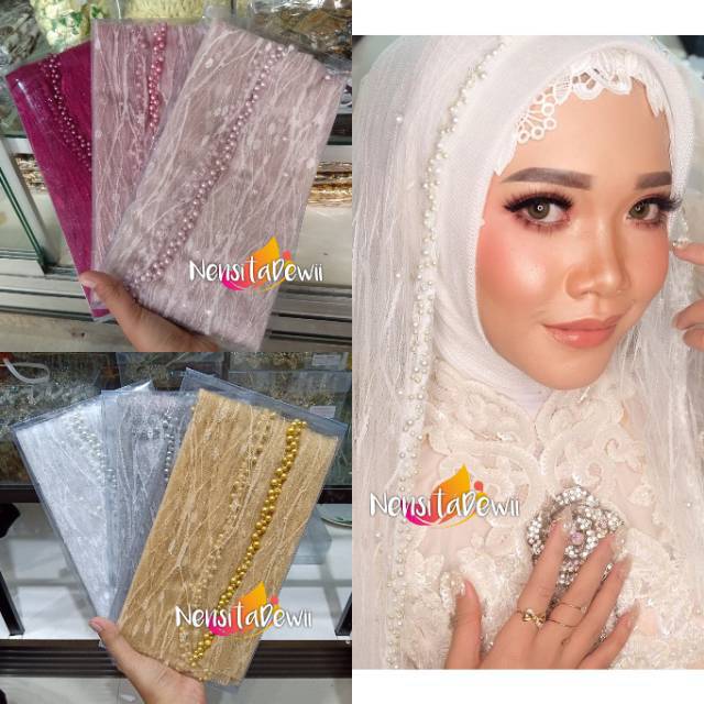 KERUDUNG PENGANTIN / VEIL MUTIARA MOTIF AKAR / VEIL MUTIARA POLOS / VEIL PENGANTIN