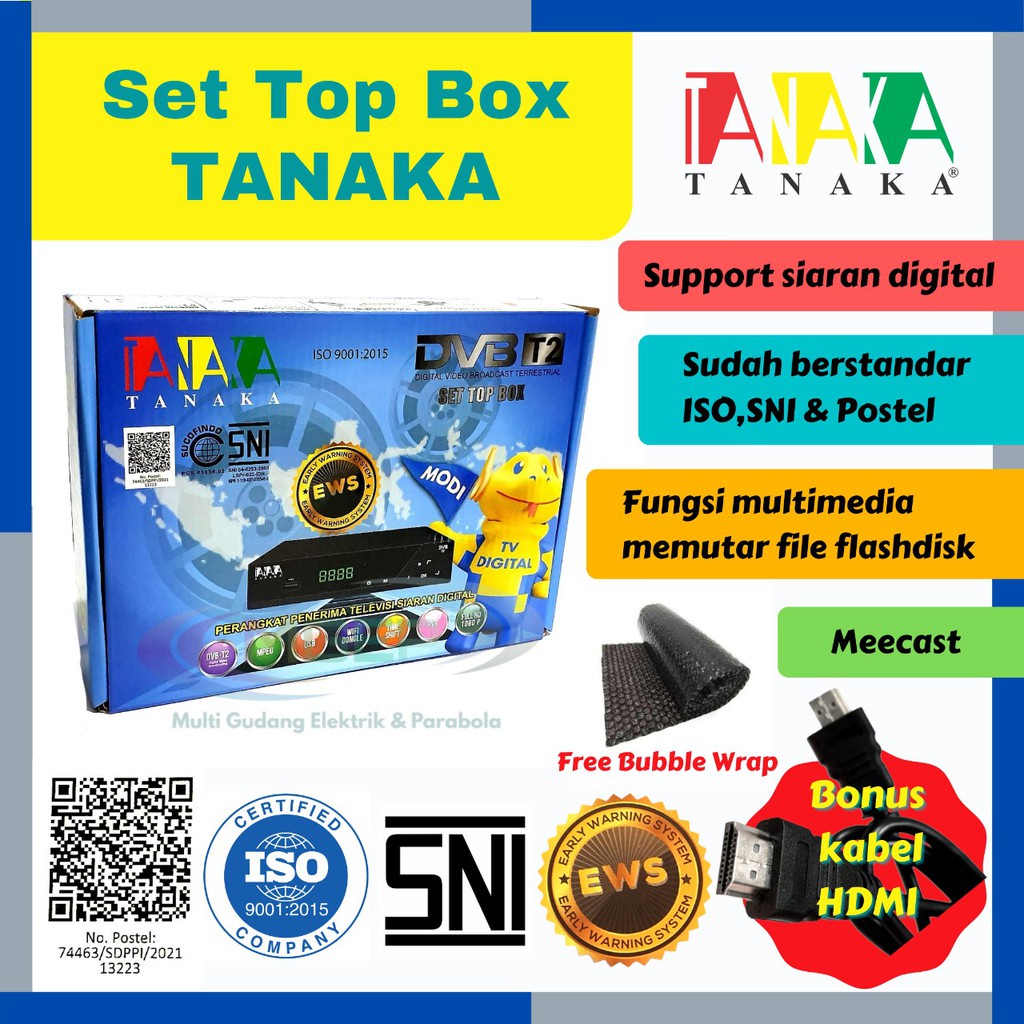 Set Top Box Tv Digital Tanaka DVB T2 EWS UHF HD / set top box dvb t2 / set box tv digital / box tv digital / set top box tv tabung / stb dvb t2