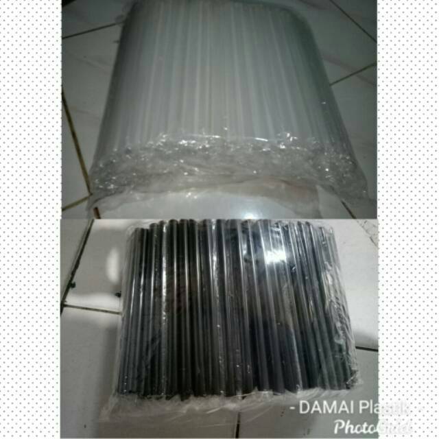 Isi:250pcs Sedotan Plastik 12mm 21cm Bubble BOBA COCHOC Steril Bungkus Plastik Lurus  HITAM &amp; BENING