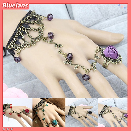 Gelang Cincin Rantai Harness Bahan Lace Motif Bunga Gaya Retro Gothic Untuk Wanita