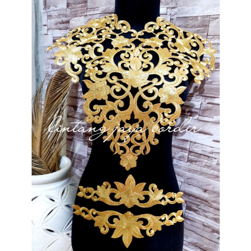 renda bordir aplikasi coker dada penuh plus tangan