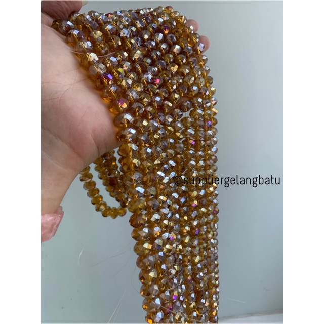 Kristal Ceko 12mm GOLD CHAMPAGNE QUARTZ kuarsa emas metalik elyecraft bahan kalung gelang anting strap mask kerajinan tangan craft citayam fashion week etink vintage elegan bali manik crystal