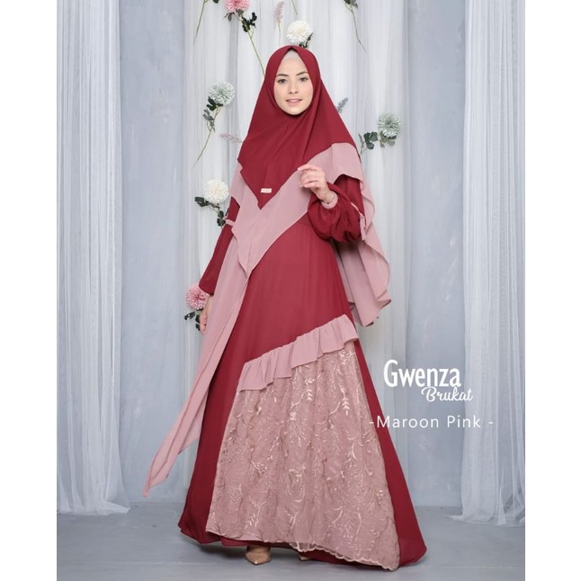 Gamis ceruty babydoll set Khimar syar'i wanita muslimah pesta mewah ibu ibu jumbo