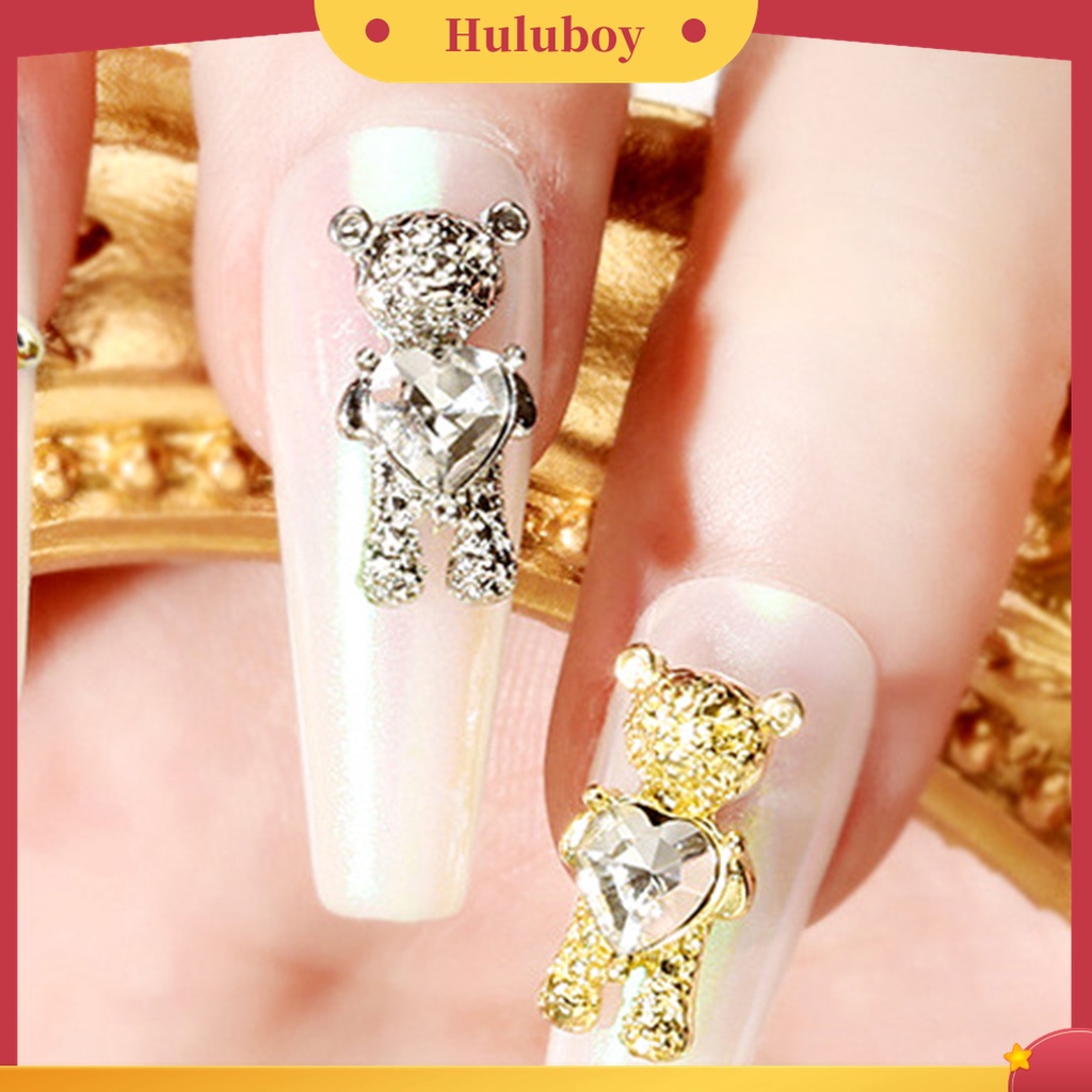Huluboy Huluboy♡ 10pcs Hiasan Kuku Bentuk Beruang Bahan Alloy Untuk Nail Art DIY