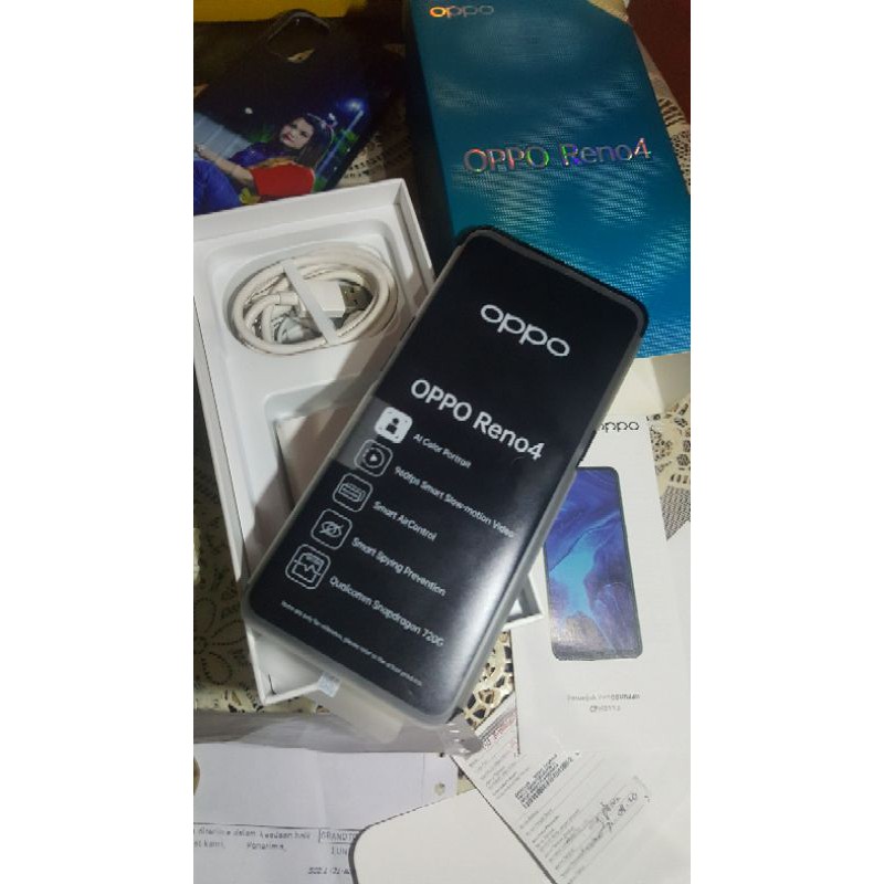 Sale HP OPPO dualOn 4Glte murah mulus bagus ori garansi imei tembus terdaftar fullset bagus-OPPO Reno4 black
