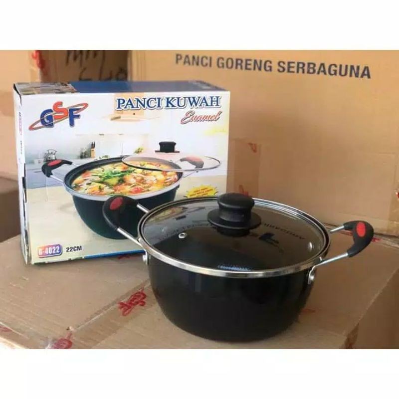 Panci Kuah Tutup Kaca Enamel Panci Kuping Serbaguna GSF-4022 GSF4022 - PANCI KUAH