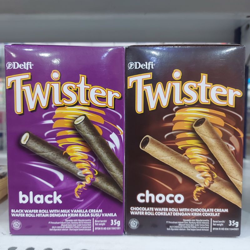 delfi twister wafer snack biscuit.   black / choco 35 gr