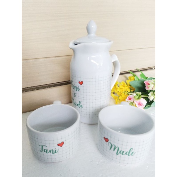 Hampers Pernikahan Kado Pernikahan Unik Set Teko Cangkir Custom Text-Text grid