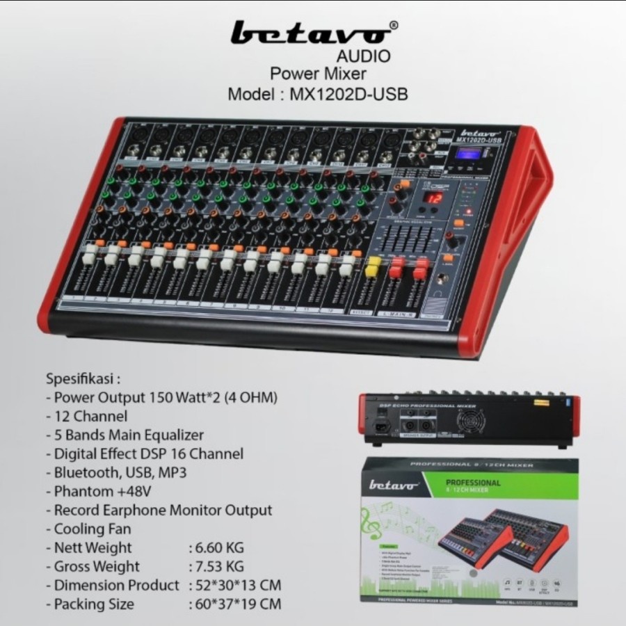 Power Mixer 12 Channel Betavo Mx 1202D Original Mx1202D Karaoke