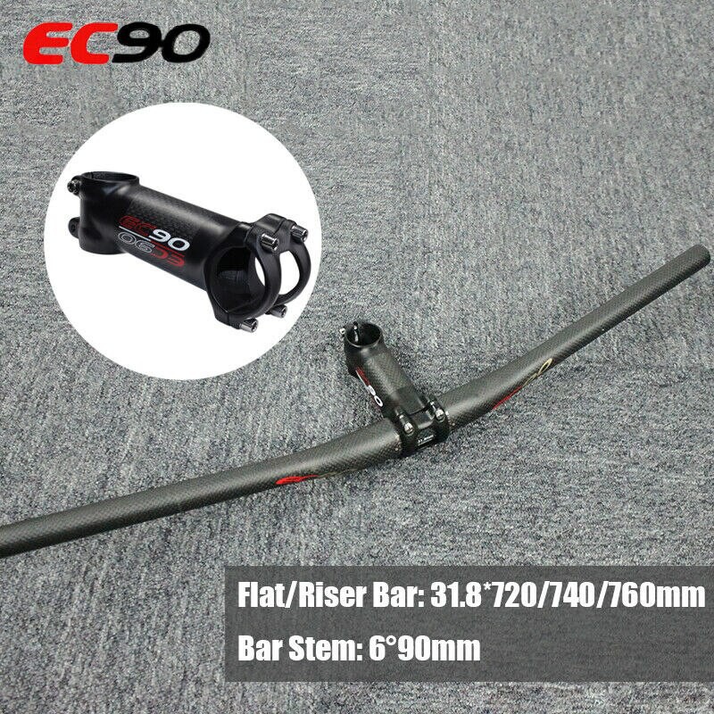 IMPORT EC90 Full Carbon Handlebar 31.8mm Flat Mountain Bike Handlebar Bicycle Carbon Stem 90mm