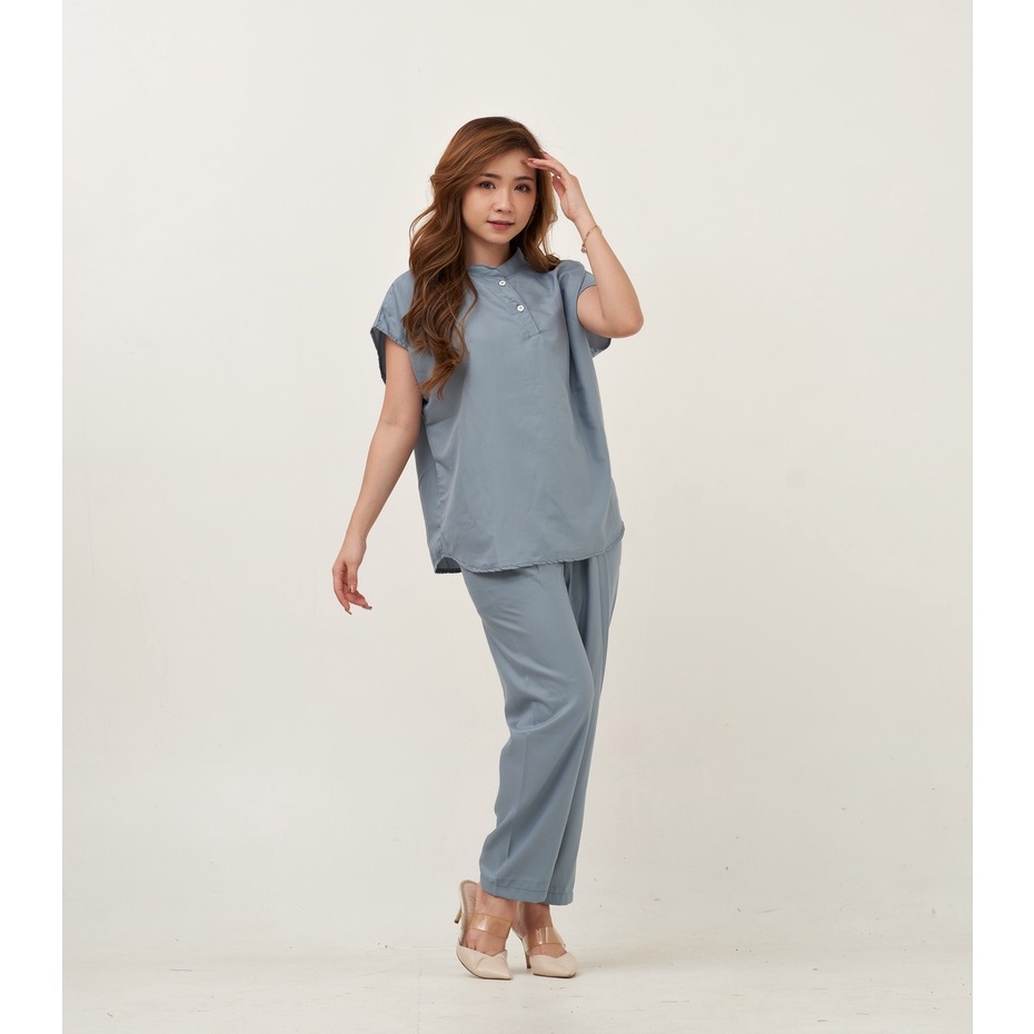 IZANY Piyama ONE SET AEON / Setelan Aeon Lengan Pendek Allsize Plain Polos-GREEN PASTEL PLAIN