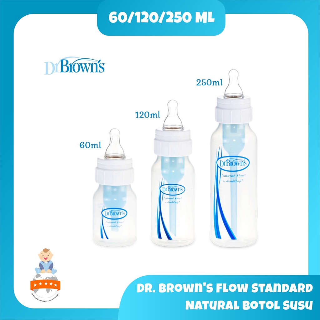 Dr. Brown's Flow Standard Natural Botol Susu 60ml  / 120ml  / 250ml