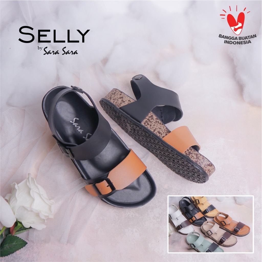 Sara Sara SELLY Sandal wanita casual sandal slop cewek puyuh kekinian model birken gesper backstrap