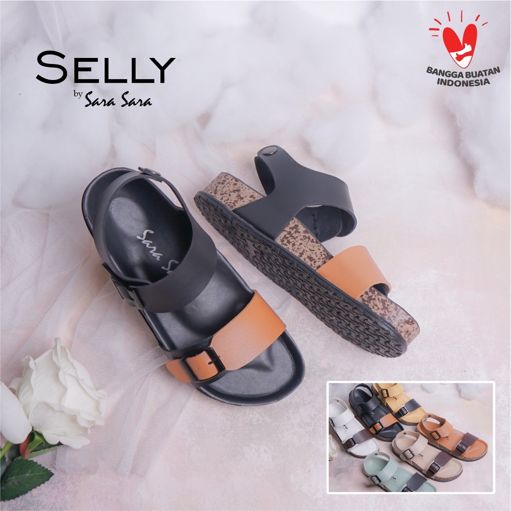 Sara Sara SELLY Sandal Slop Wanita Kekinian Sandal Wanita Tali Belakang Selop Gesper Birken Sol Puyuh Casual Terbaru