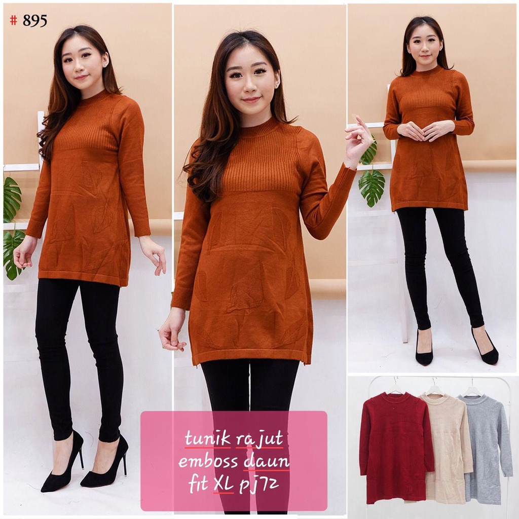 BLUS KAOS RAJUT PREMIUM EMBOSS DAUN IMPORT