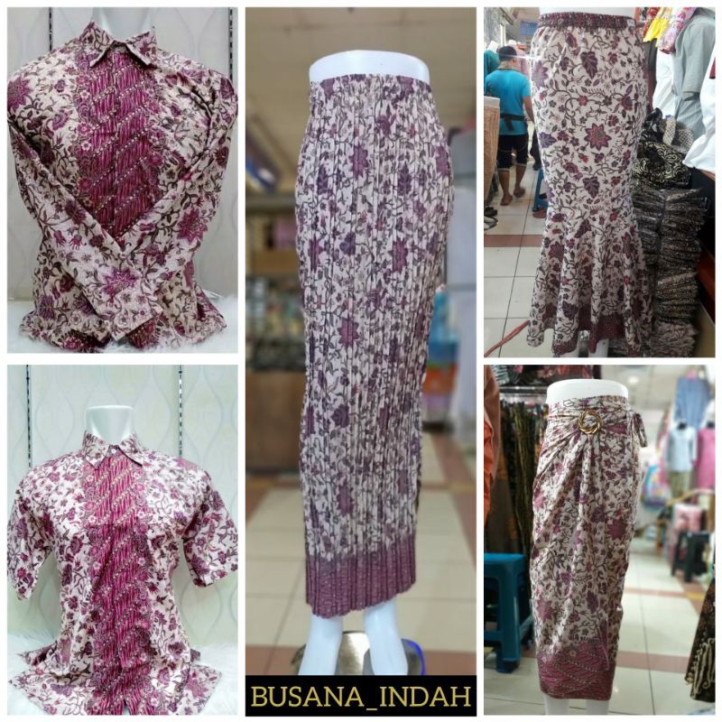 COUPLE BATIK / BATIK DAN ROK SARIMBIT MOTIF BUNGA TANJUNG PINK