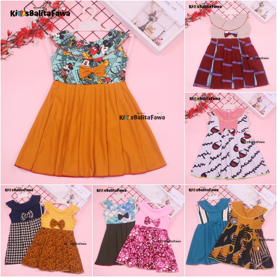 Dress Cantika uk 3-4 Tahun / Dres Yukensi Baju Anak Perempuan Motif Model Gaun Pesta Polos Import