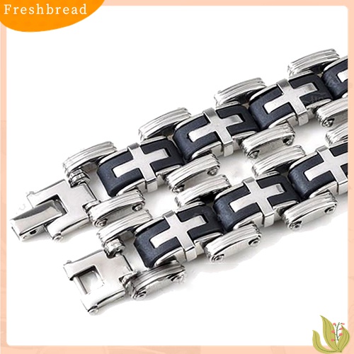 Terlaris Men's Fashion Punk Style Cross Stainles Steel Silicone Bracelet Bangle Wristband