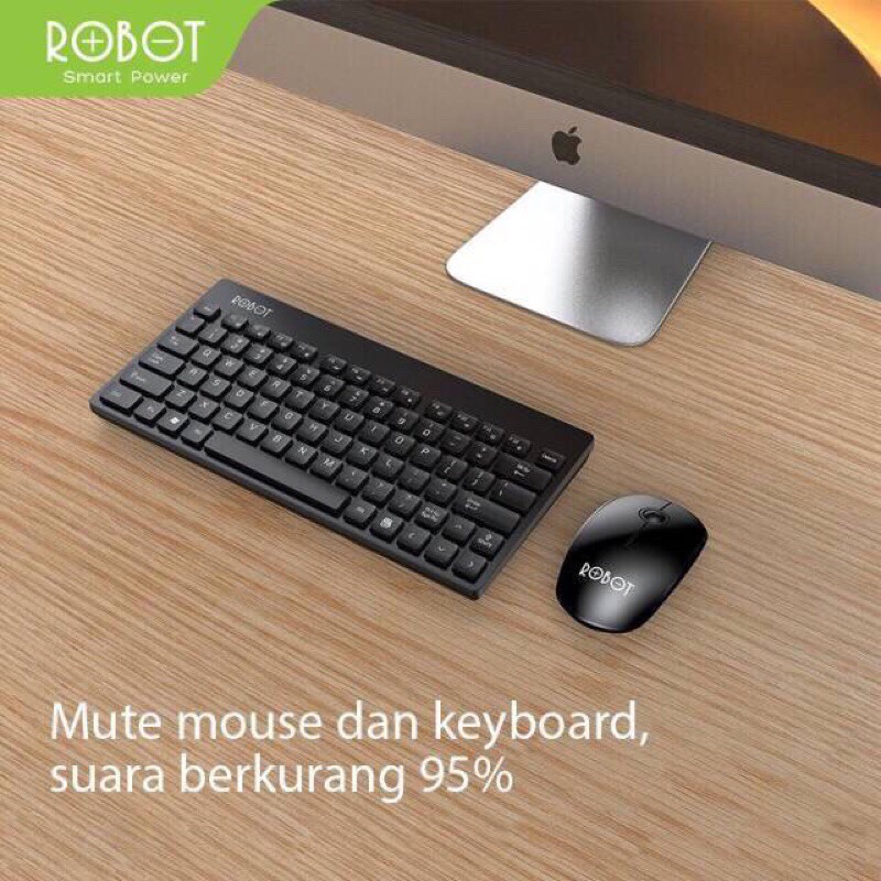 Keyboard Wireless Robot KM3000 Led Hitam Combo Mouse Usb Mini Series for Pc Laptop Original Red