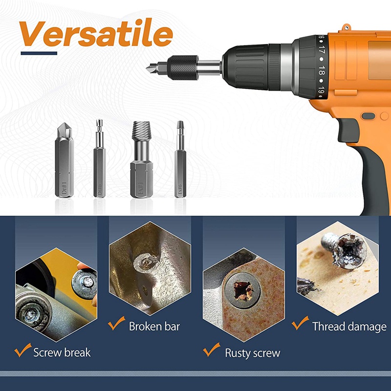 Damaged Screw Extractor Set,22 PCS Stripped Screw Extractor Kit, HSS Broken Screw Remover Set with Bit &amp; Socket Adapter