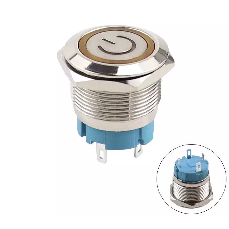 Saklar Momentary 12V 24V 220V 22mm Logo Ring Push Button Switch Waterproof Stainless Steel