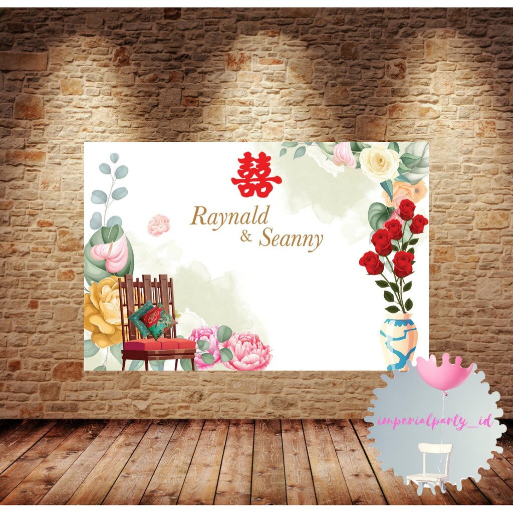 Custom Backdrop Banner Spanduk Sangjit Lamaran Tunangan Shuangxi SImple