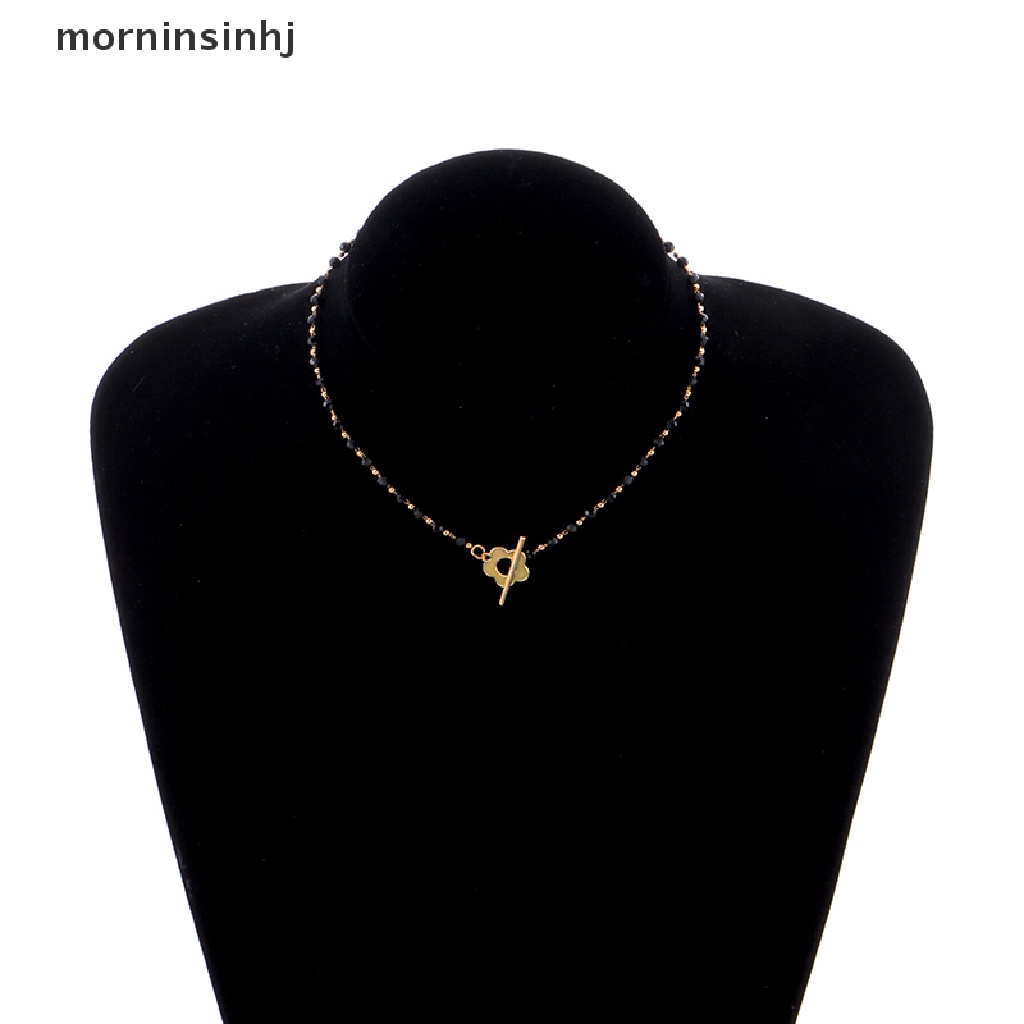 Mornin Kalung Choker Rantai Manik Kristal Hitam Mewah Untuk Wanita