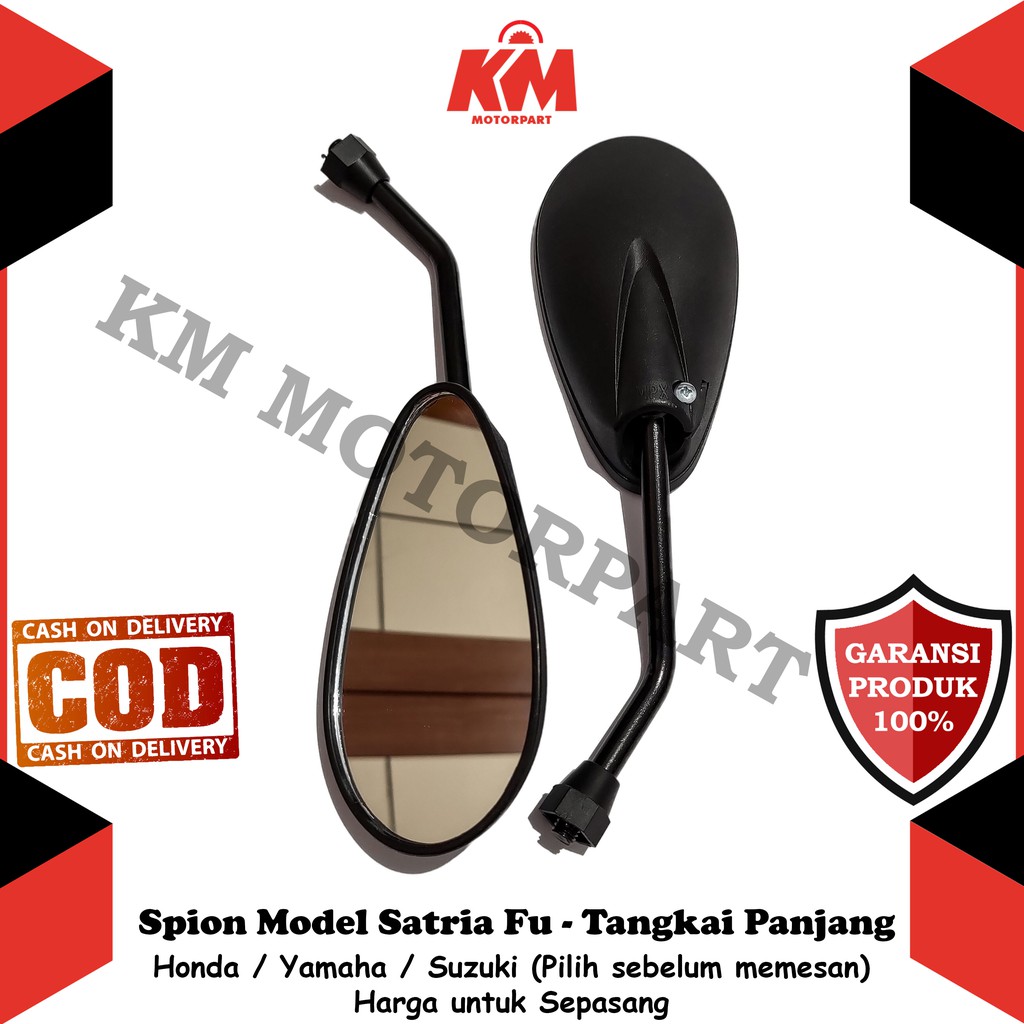 Kaca Spion Motor Tangkai Panjang Untuk HONDA YAMAHA SUZUKI Model Satria Fu Hitam Spion Variasi