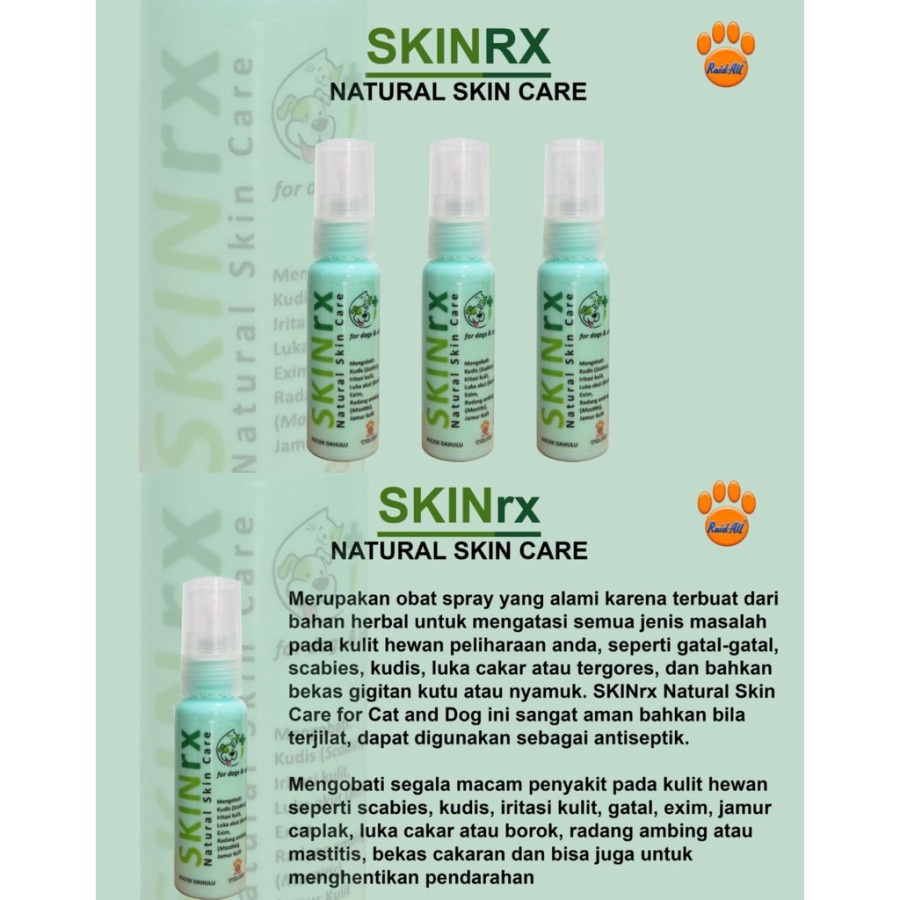 Skin Rx 30ml Spray Anti Jamur Scabies Kudis Luka Borok Kucing Anjing