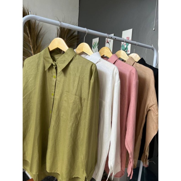 Kemeja Wanita bahan Linen oversize ld 120cm