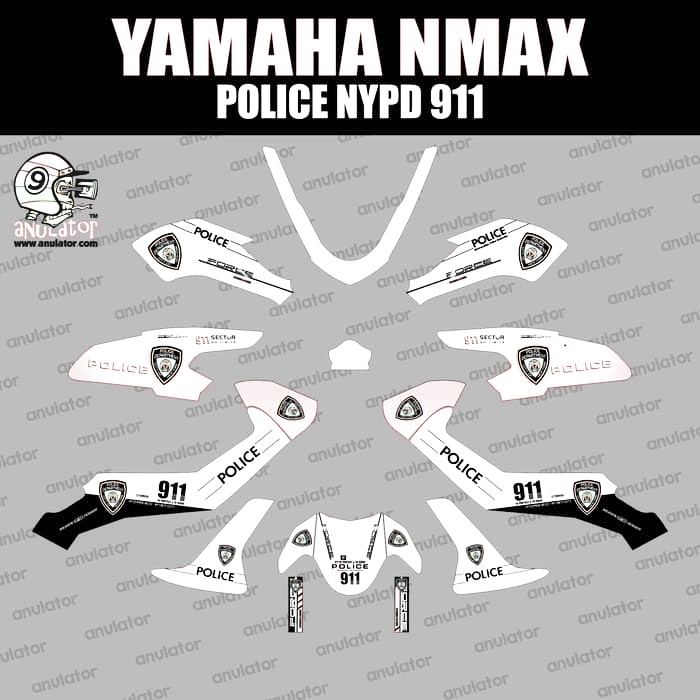 Cuci Gudang Sticker striping motor stiker Yamaha N-max NMax Police NYPD Putih - B