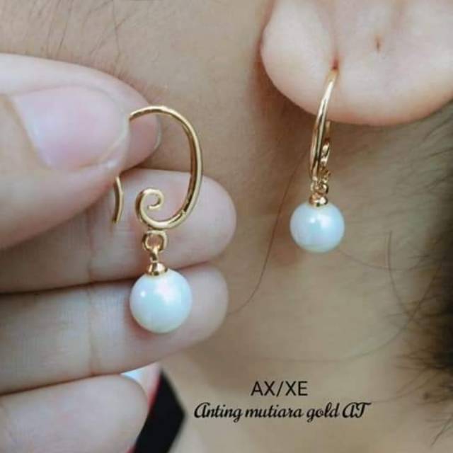 Anting mutiara gold, tidak luntur,tidak berkarat