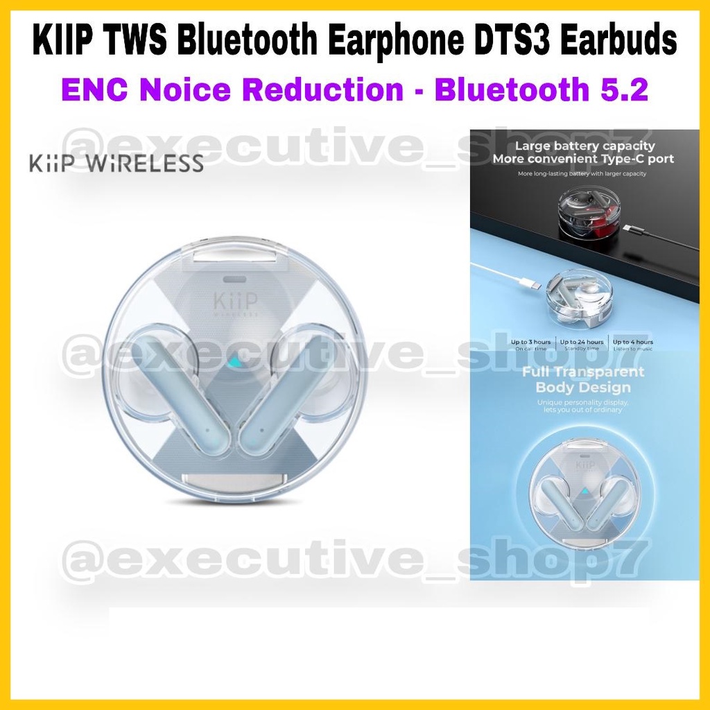 Kiip TWS Bluetooth Earphone DTS3 Earbuds ENC Noice Reduction - Bluetooth 5.2 - Garansi Resmi 1 Tahun