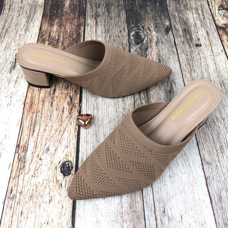 Kayzineva Sepatu Sandal Slip On Wanita Rajut Premium Import Hak 5 CM