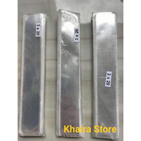 3 cm x 20 cm (100 lembar) Plastik Kaca OPP Bening Polos, Plastik Souvenir Kecil