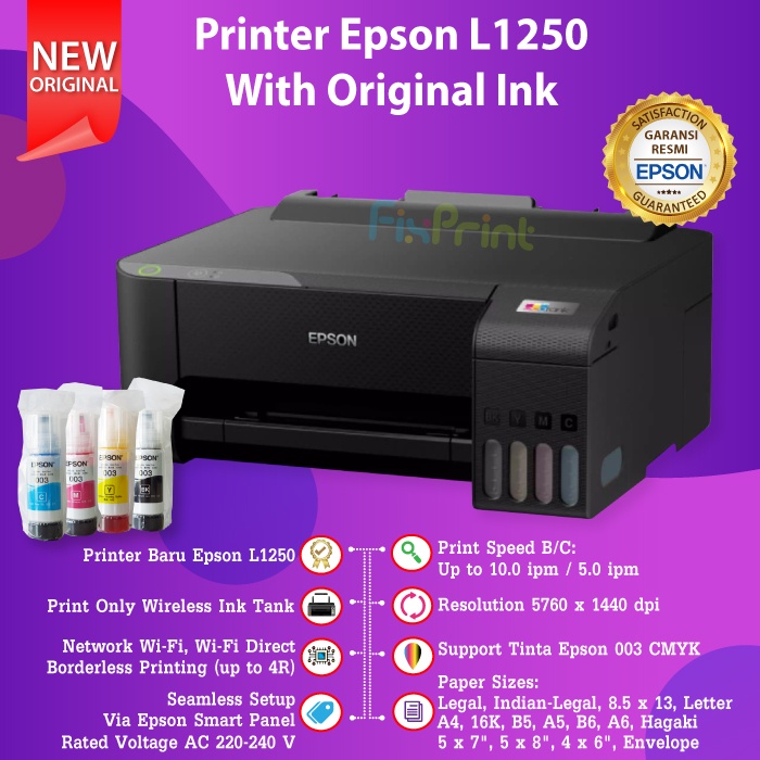 Epson L1210 Printer Pengganti L1110 With Tinta 003 C13T00V Black CMY