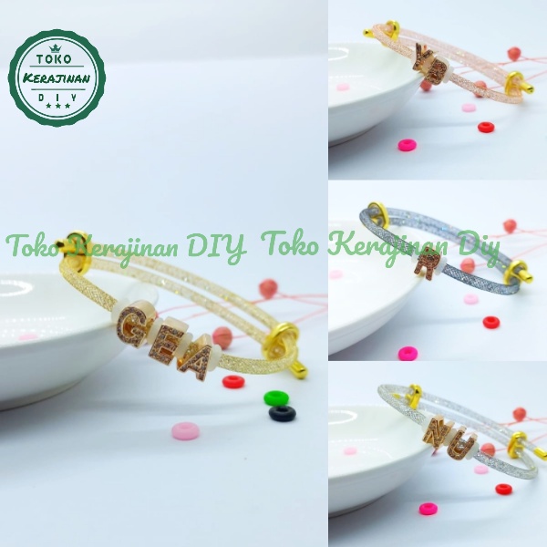 Gelang Tali Kawat Huruf Inisial Gelang Kristal Wanita Liontin Huruf Xuping