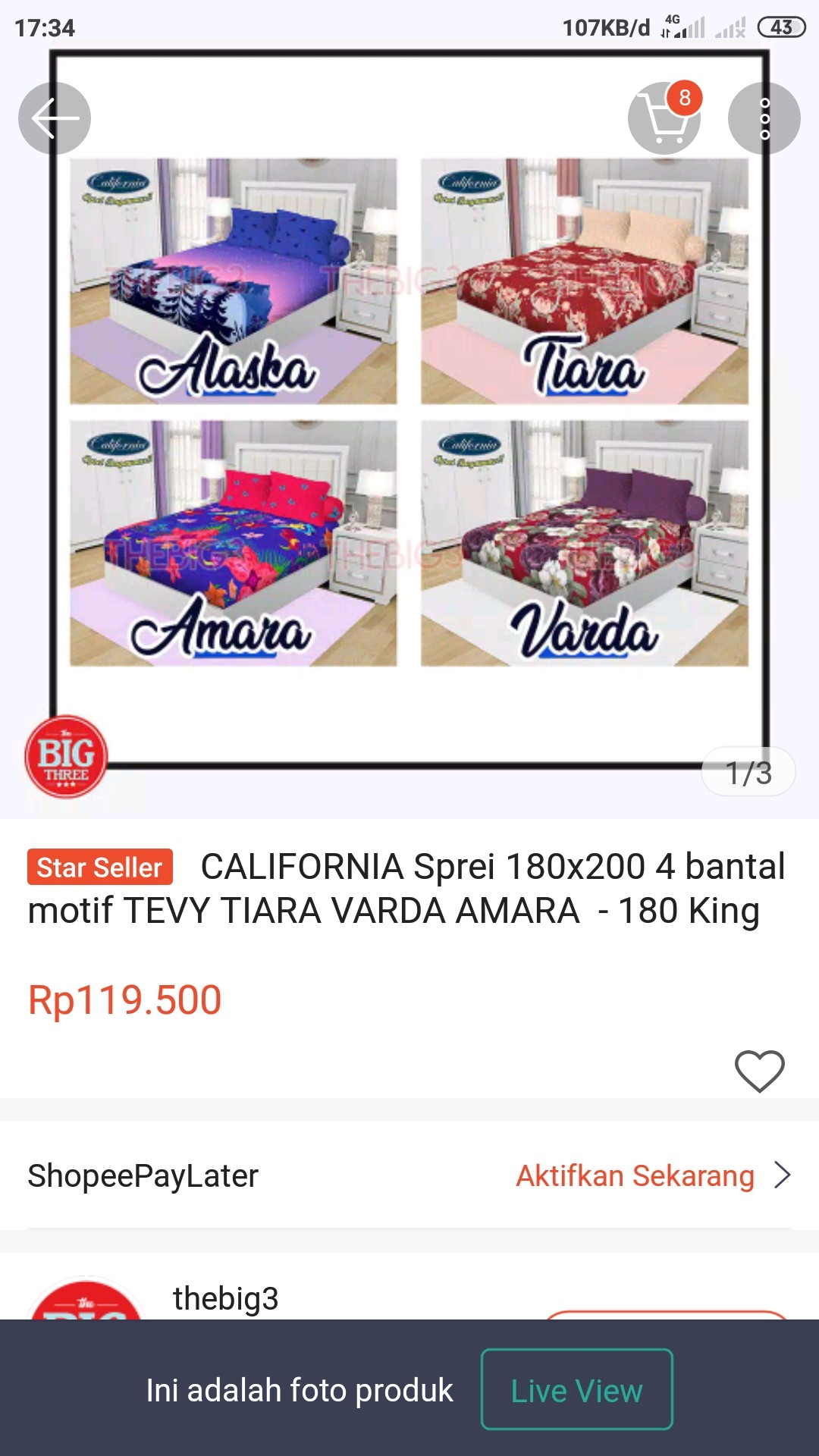 California Sprei 180x200 4 Bantal Motif Tevy Tiara Varda Amara  - 180 King Sp B4