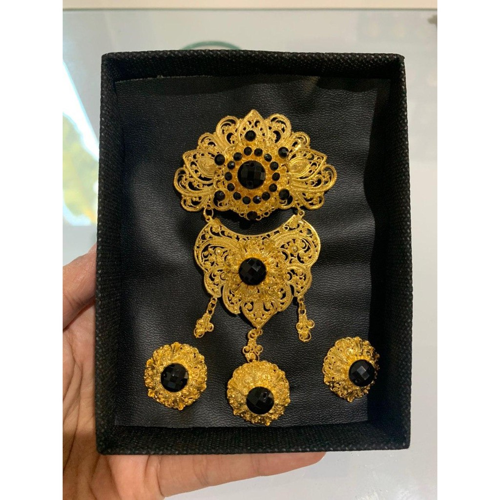 Bros alpaka bali motif kipas sirkon korea-hitam