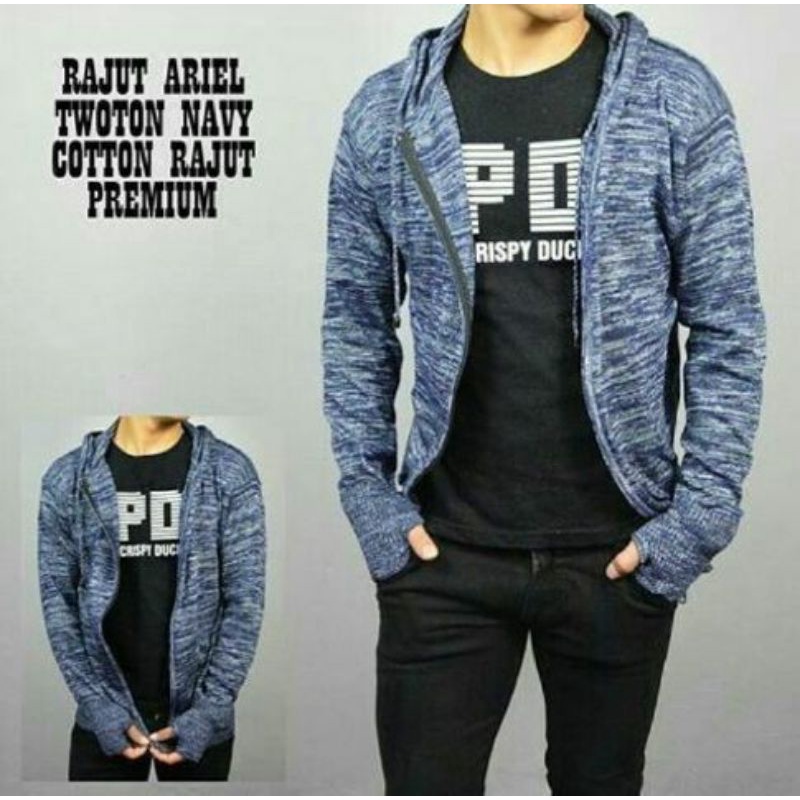 DEEPCLOTH- Jaket Sweater Hoddie Rajut/ Jaket Rajut Ariel polos / Jaket Zipper Pria Resleting Lengan Ronhand