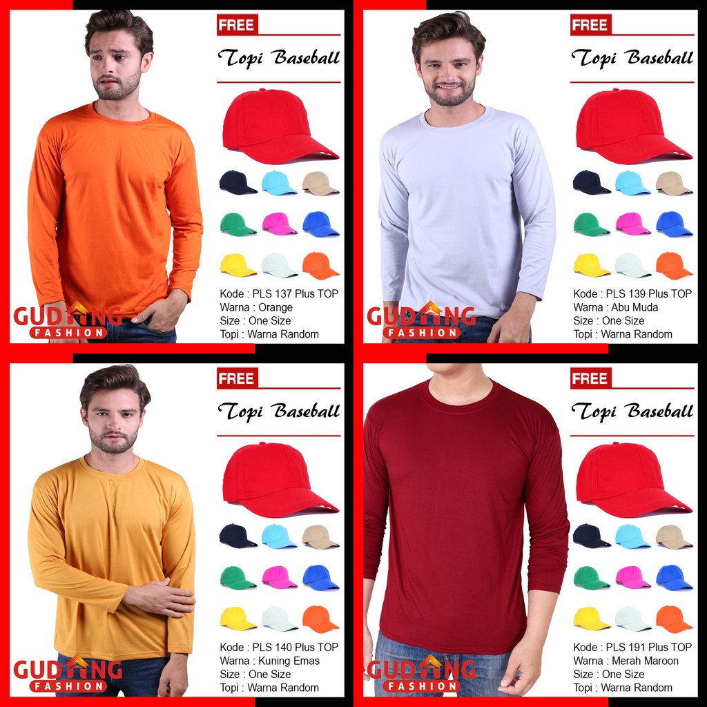 Kaos Polos Panjang O-Neck Plus Free Topi (COMB)