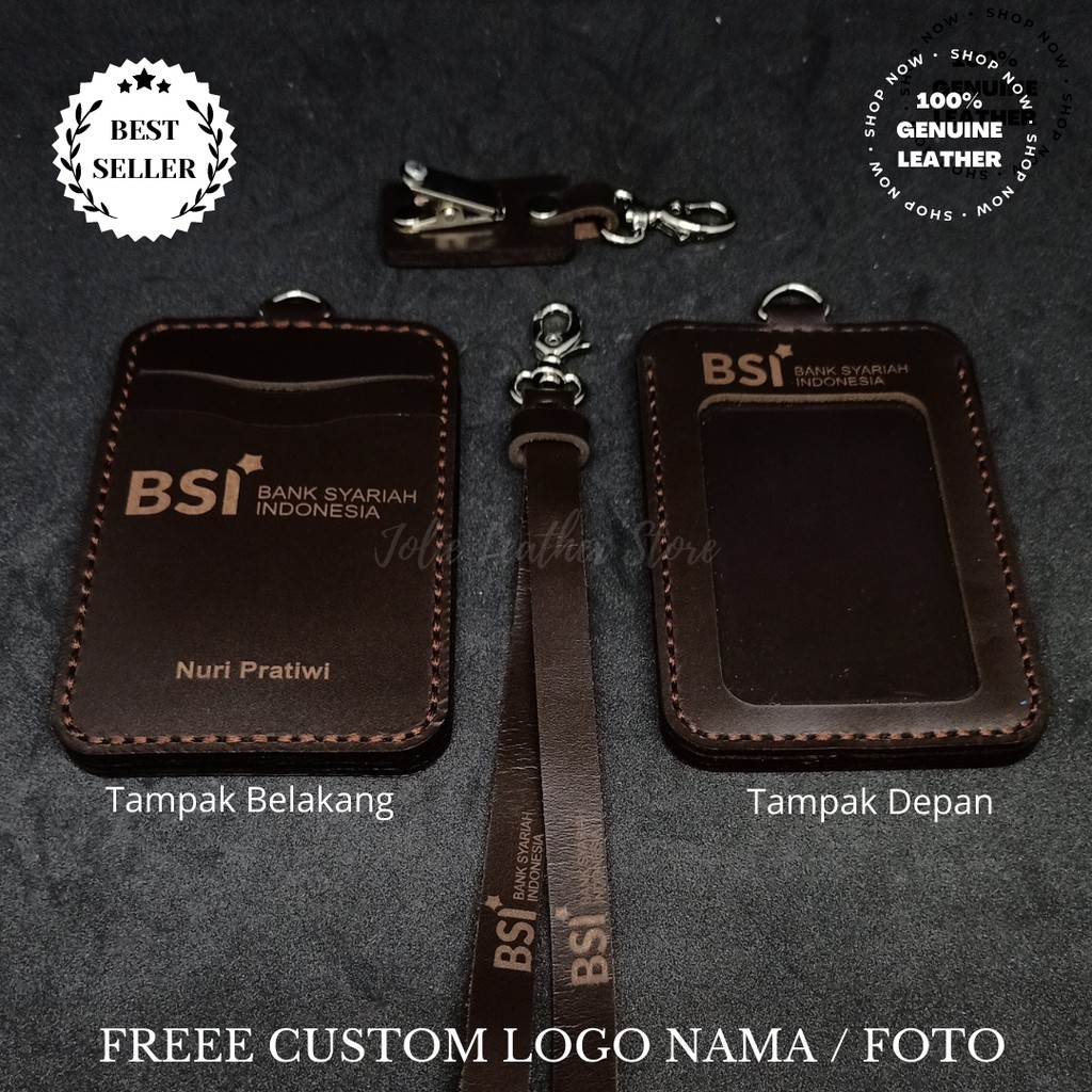 

GANTUNGAN ID CARD HOLDER CUSTOM NAME TAG KULIT ASLI 4 LAPIS COKLAT TUA