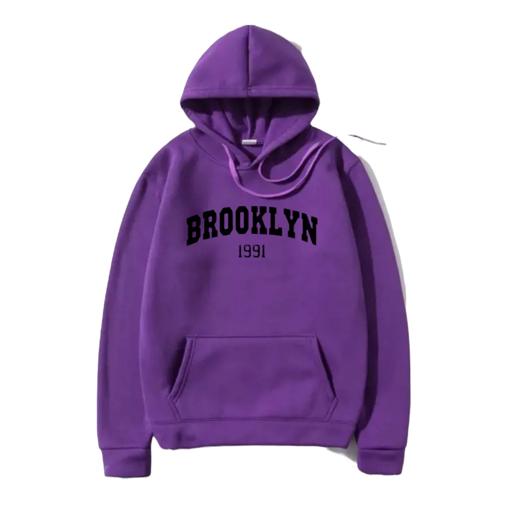 Sweater Hoodie Motif Brooklyn Bahan Fleece Tebal Premium Pria Wanita