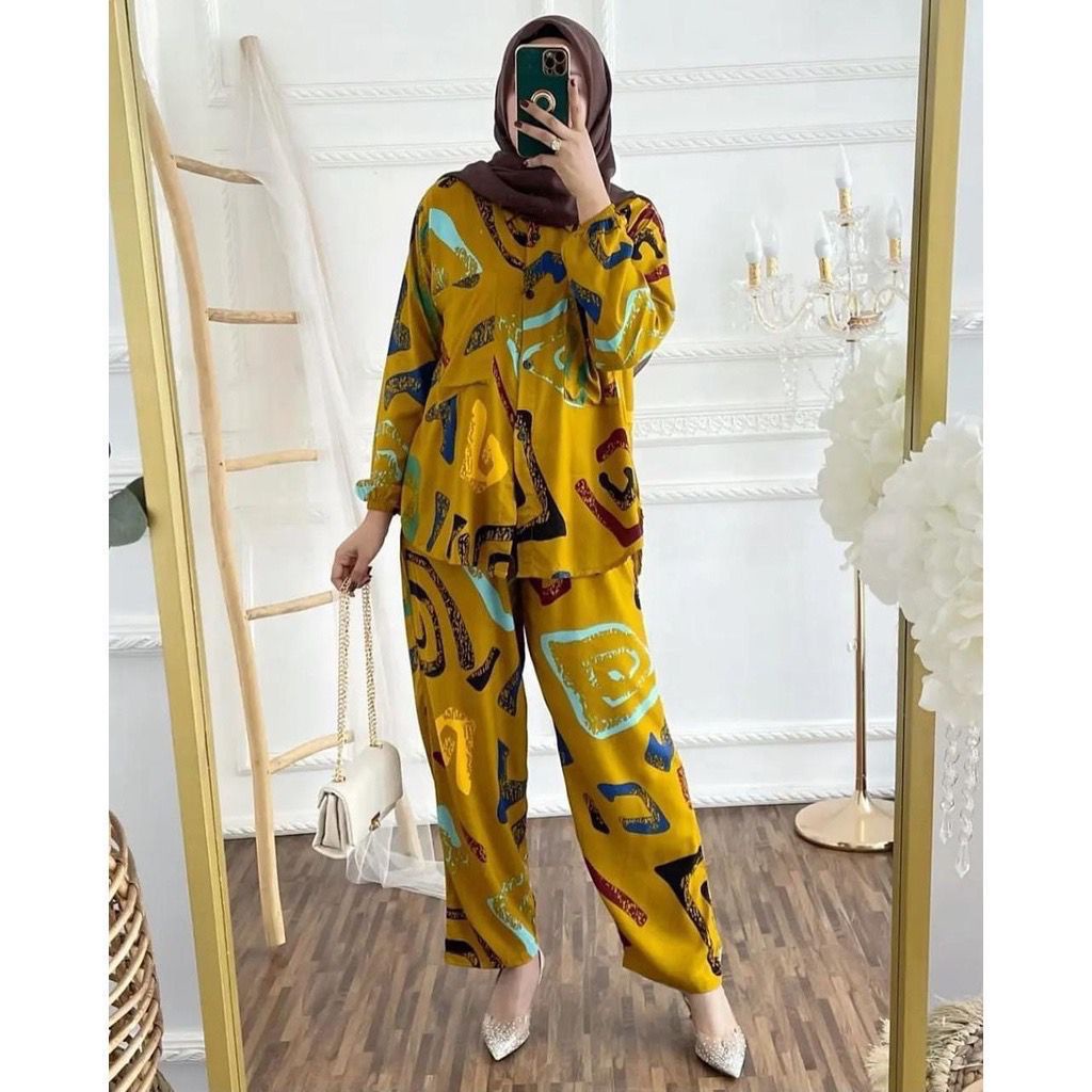 BLOOMS DAILY ONE SET / TIE DYE ONE SET RAYON / STELAN PIYAMA WANITA-YUKIE ONE SET