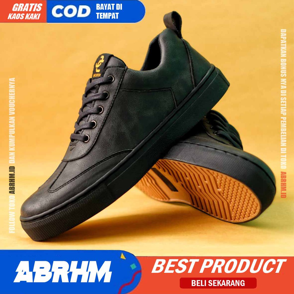 ABRHM x JIM Sepatu Formal Pria Casual Kulit Pu Kerja Kantor Kuliah Kondangan Gaya Keren Kekinian Original Murah Terlaris