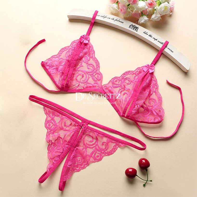 DeSecrettz LILY Lingerie Sexy Model Bra Set Transparan Dengan Open Crotch G String, Soft Lace Bikini, Baju Haram Sexy, Baju Tidur Sexy, Pakaian Dalam Wanita Sexy, Lingerie Murah, Sexy Lingerie