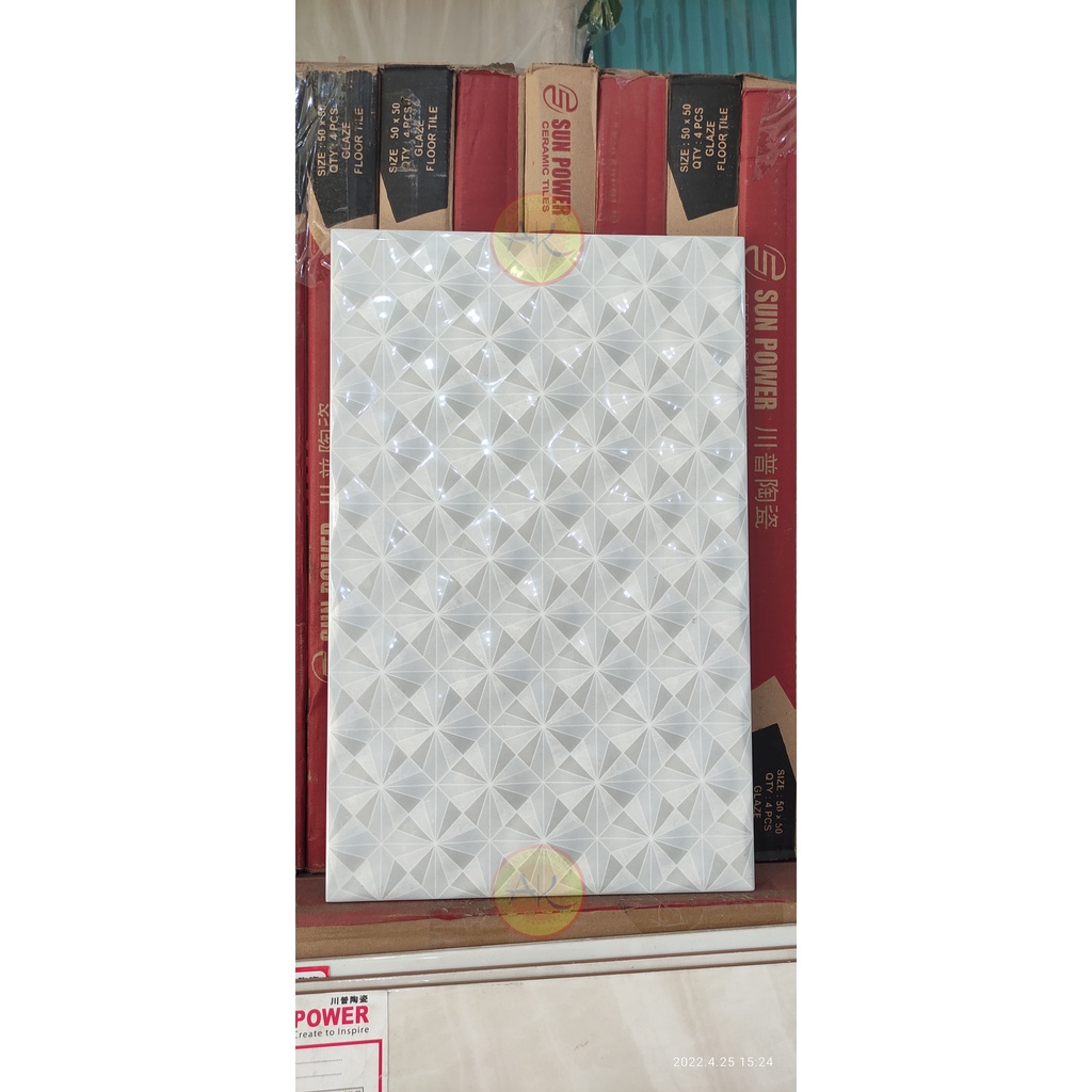 Keramik Dinding Motif 3D Timbul Gelombang Glossy 25x40 Illusion Grey