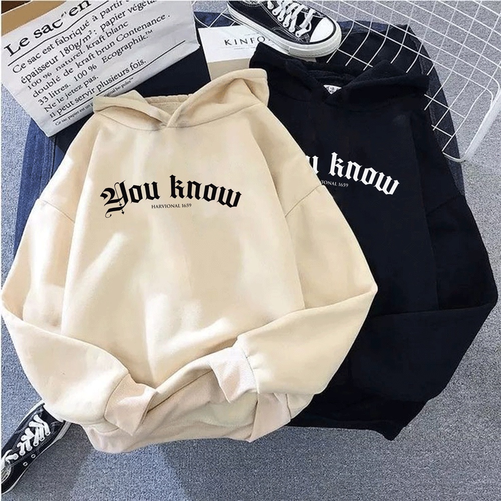 Parisdivarious Sweater Hoodie Jemper You Know Bahan Fleece Size S - XXL (Pria &amp; Wanita)