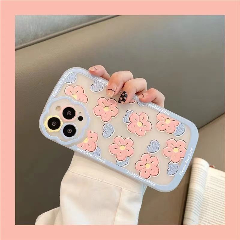 Soft Case Silikon TPU Transparan Motif Bunga Untuk iPhone 12 13 7 8 Plus X XS XR 11 Pro Max